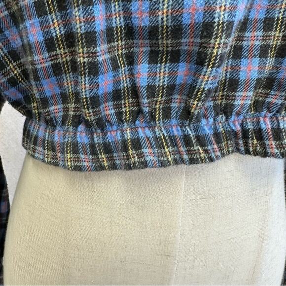 Stefano vintage 90s flannel plaid off the shoulder cropped peasant top medium - Picture 3 of 14